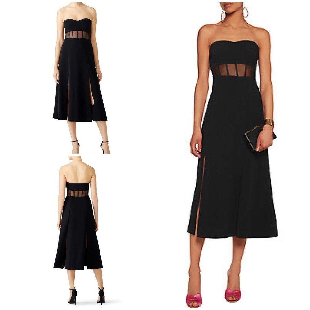 NWT CINQ À SEPT Black Honora Mesh Bustier Cocktail Bridal Strapless Midi Dress 2
